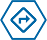 blue hexagon right turn sign icon